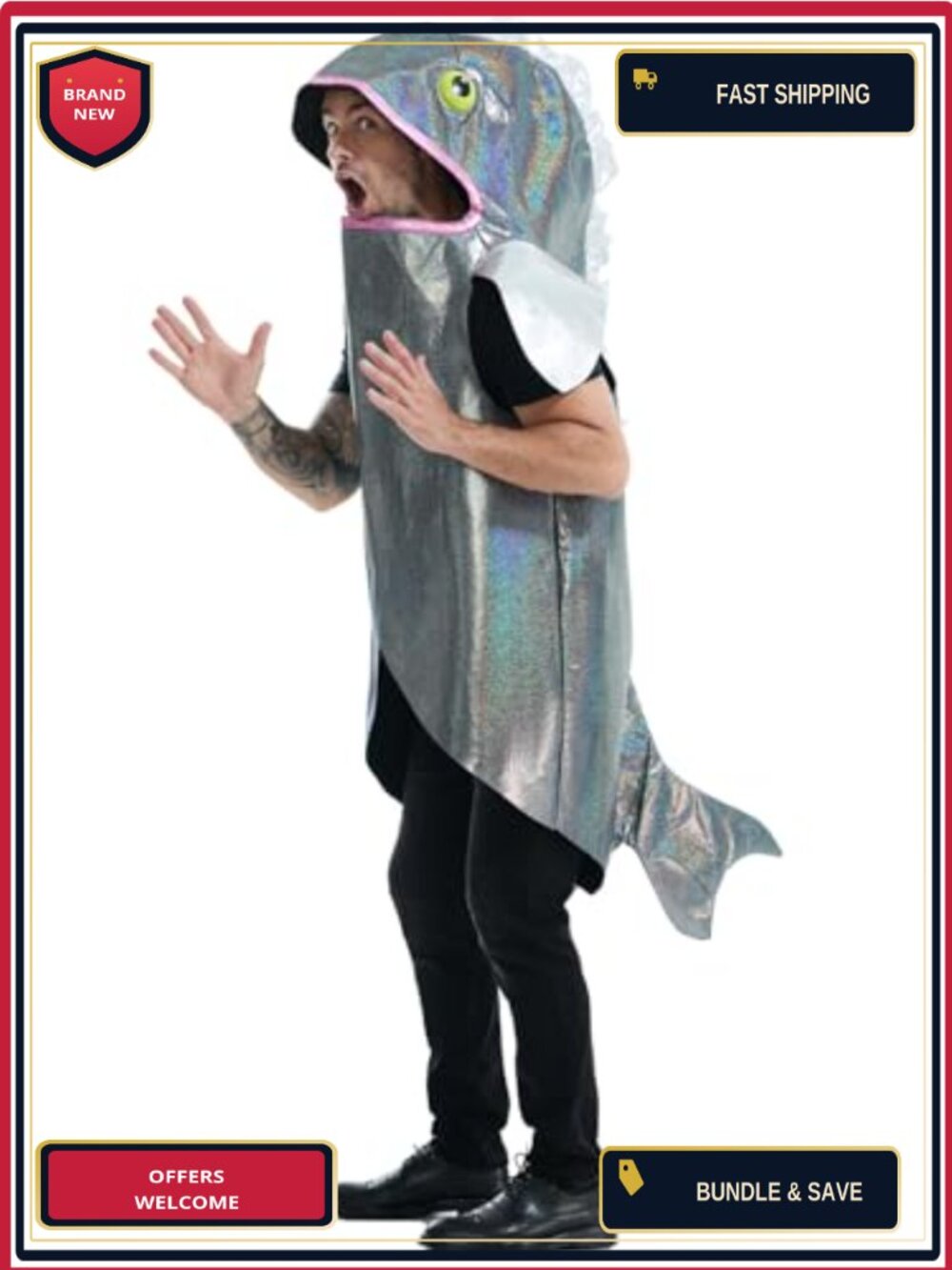 Adult Fish Costume One Size Jumpsuit with Headpiece Halloween Cosplay Party